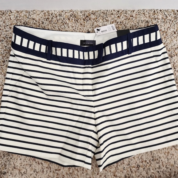 NWT The Limited striped Canvas Shorts Nautical Preppy Navy White Formal 6 - Picture 1 of 2
